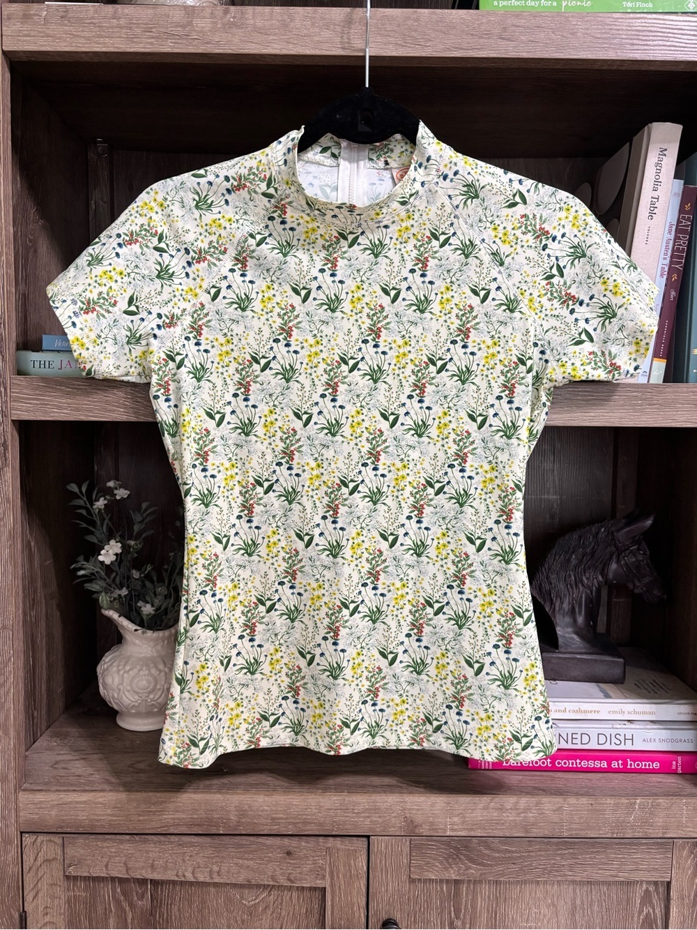 Tory Burch Tomino Floral Short Sleeve Surf Shirt Rash Guard, Size S